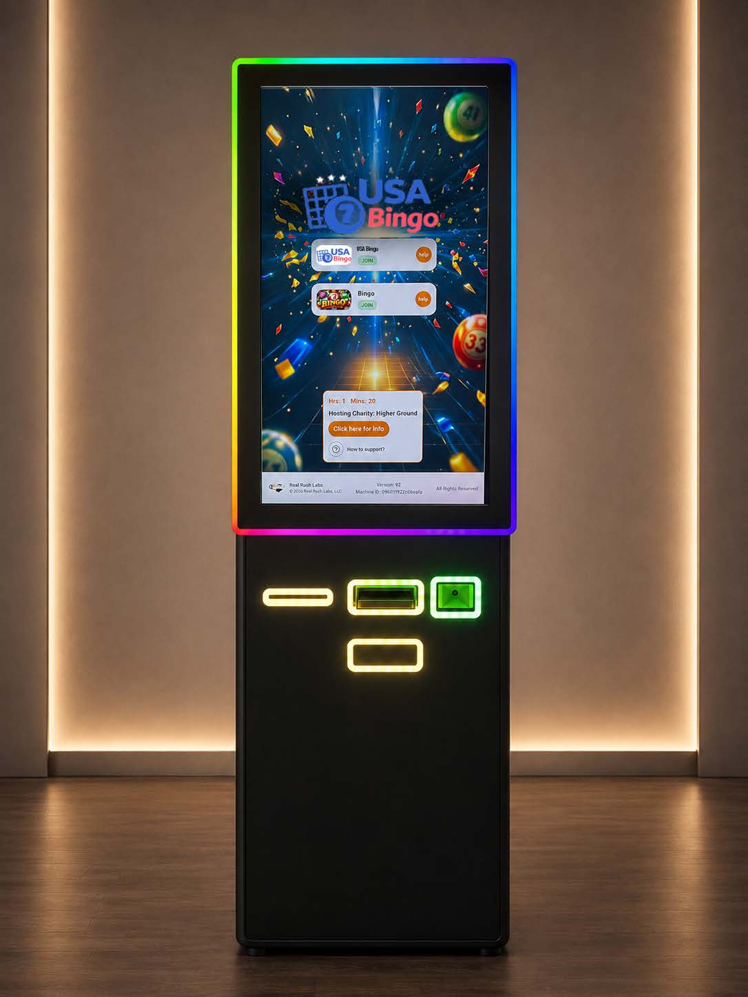 Redemption kiosk showing USA Bingo home screen